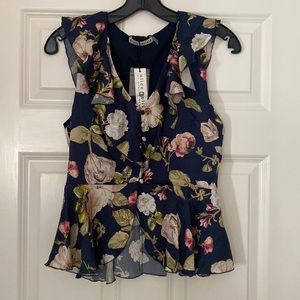 Alice & Olivia Hazy floral sapphire top - sz 2 NWT